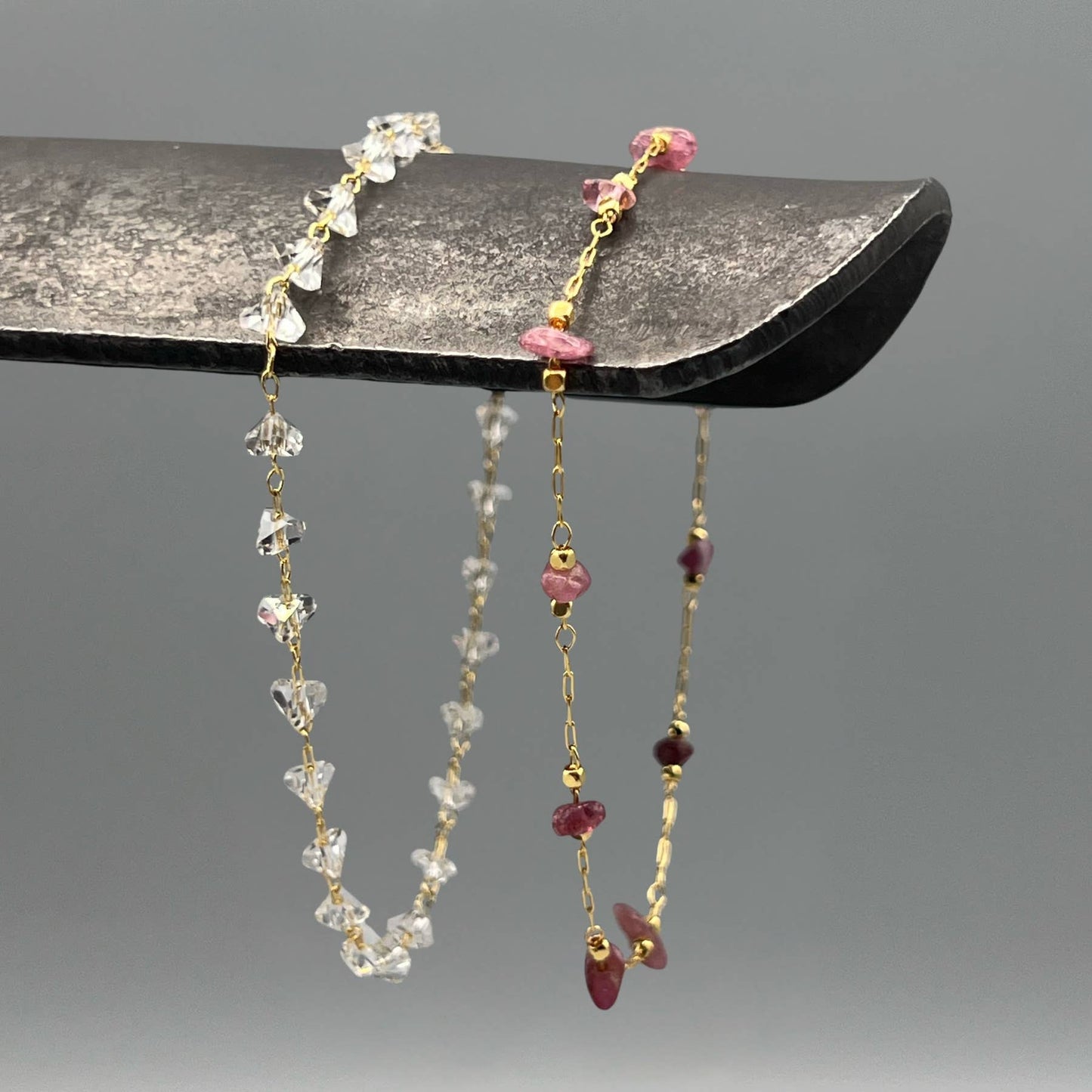 Gold Mixed Pink Tourmaline Link Bracelet