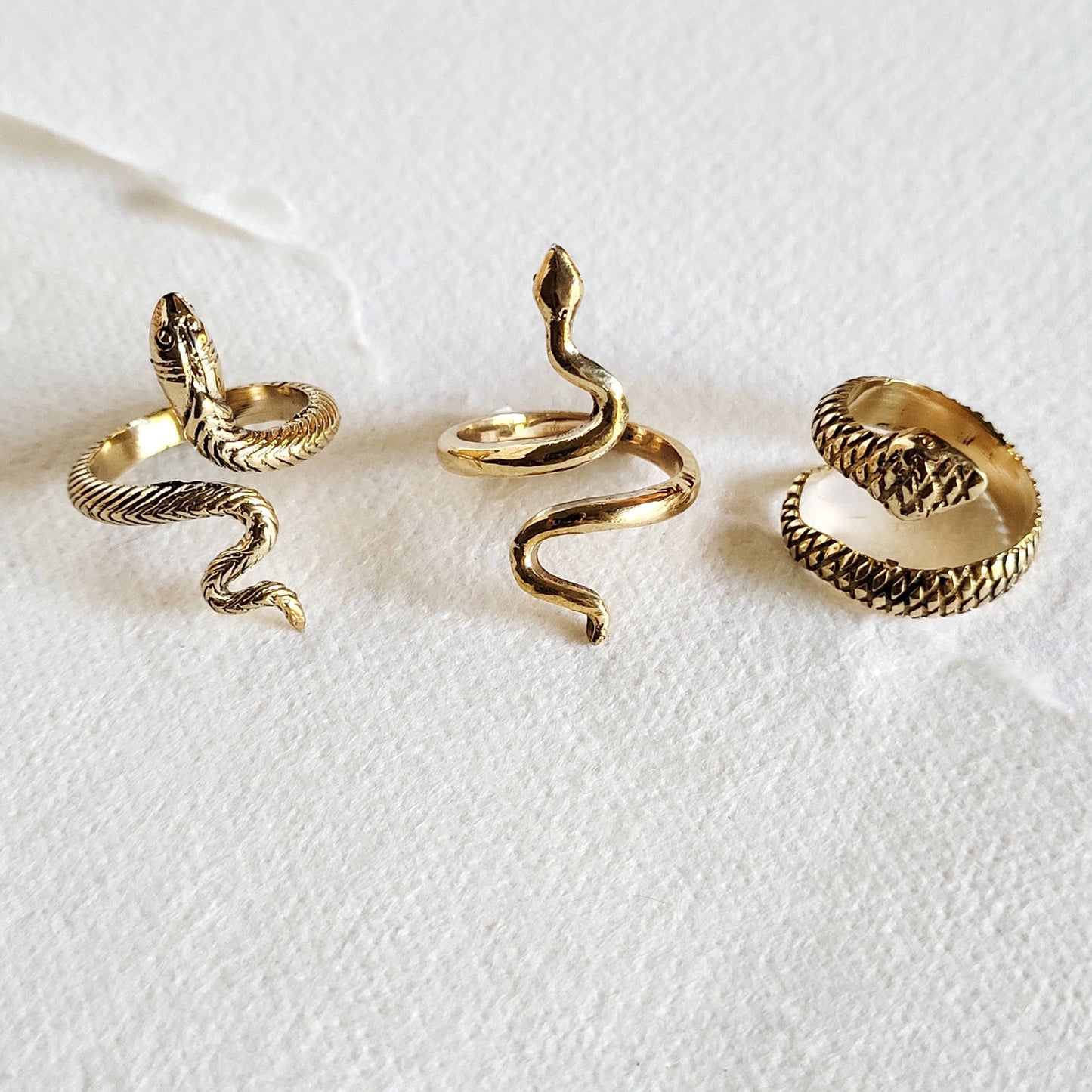 Brass snake serpent cobra ring adjustable 3 styles handmade