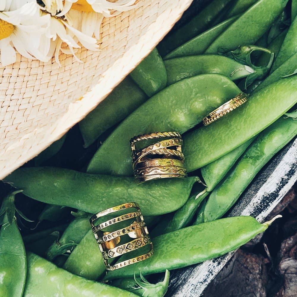 Brass seed delicate minimal gold band ring adjustable