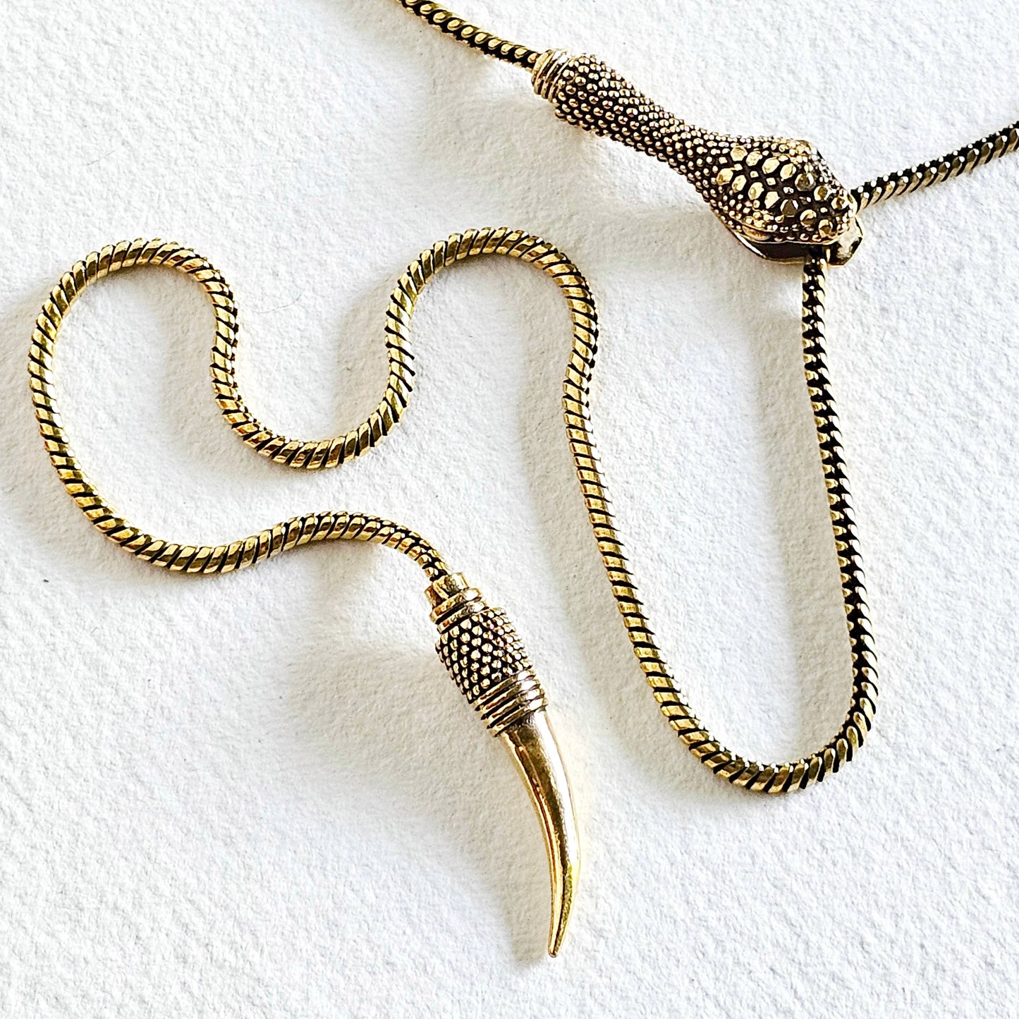 Brass snake chain serpent lariat long necklace