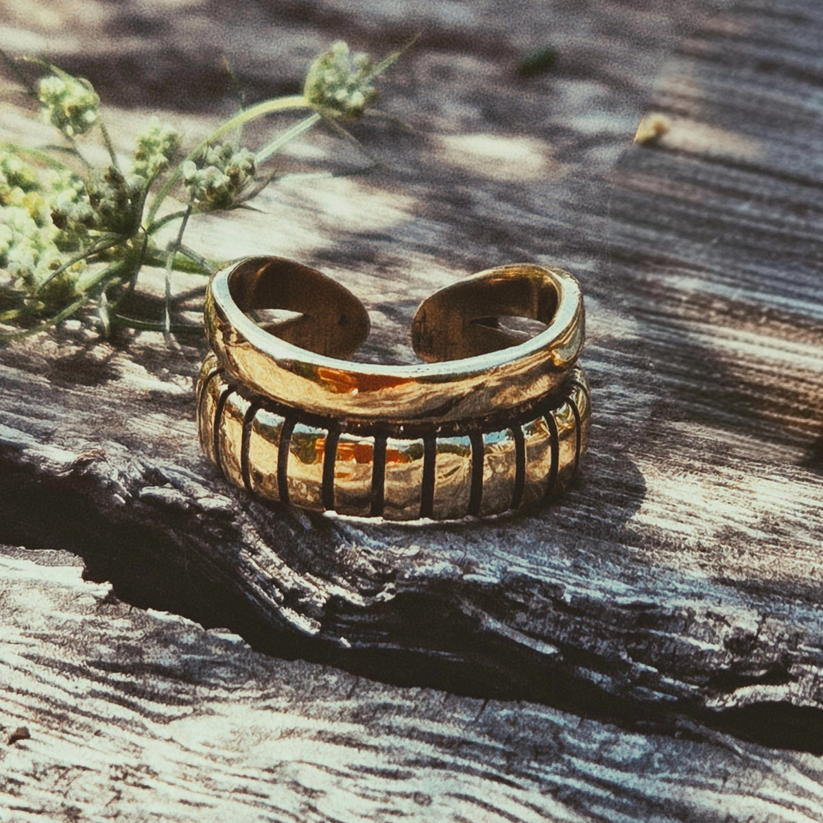 Brass Ornate Band Adjustable Ring Handcrafted