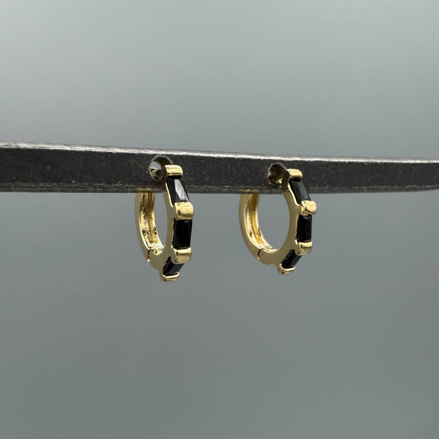 Gold Colored Baguette CZ Huggies