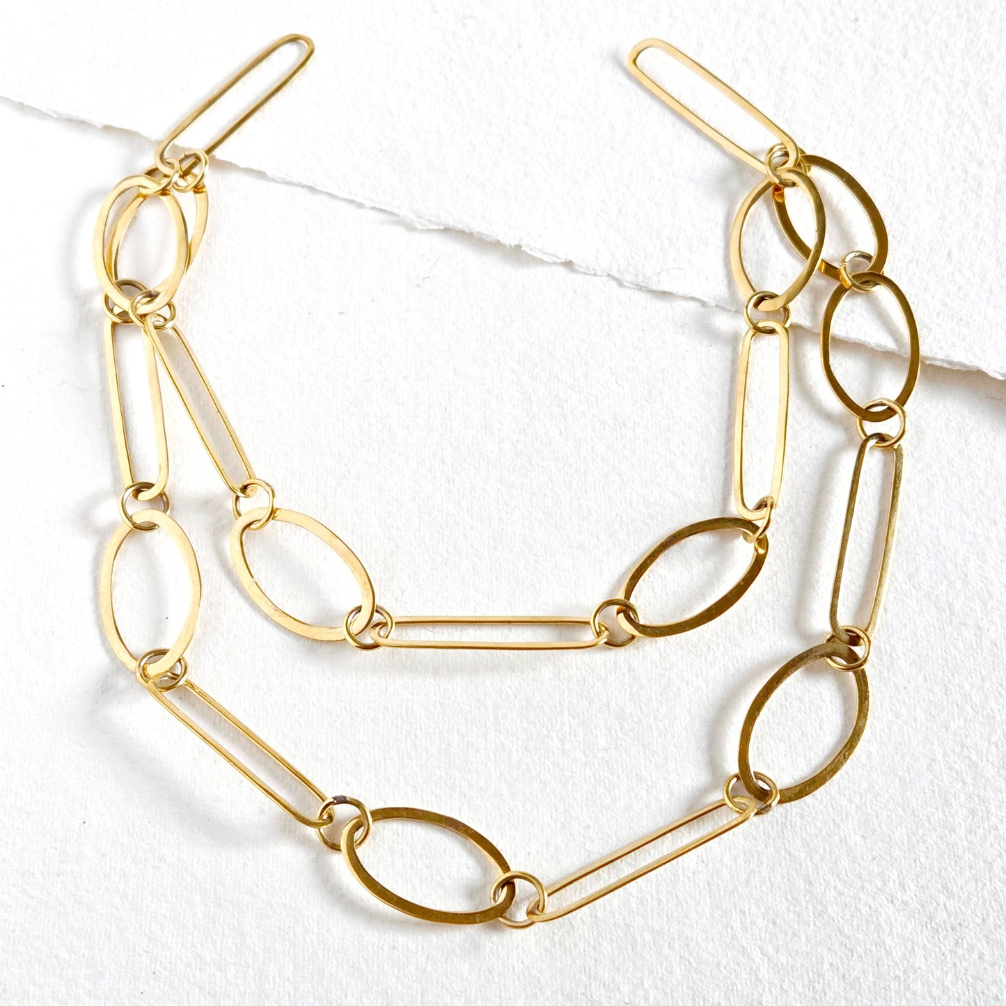 Brass Chain link necklace geometric oval handmade