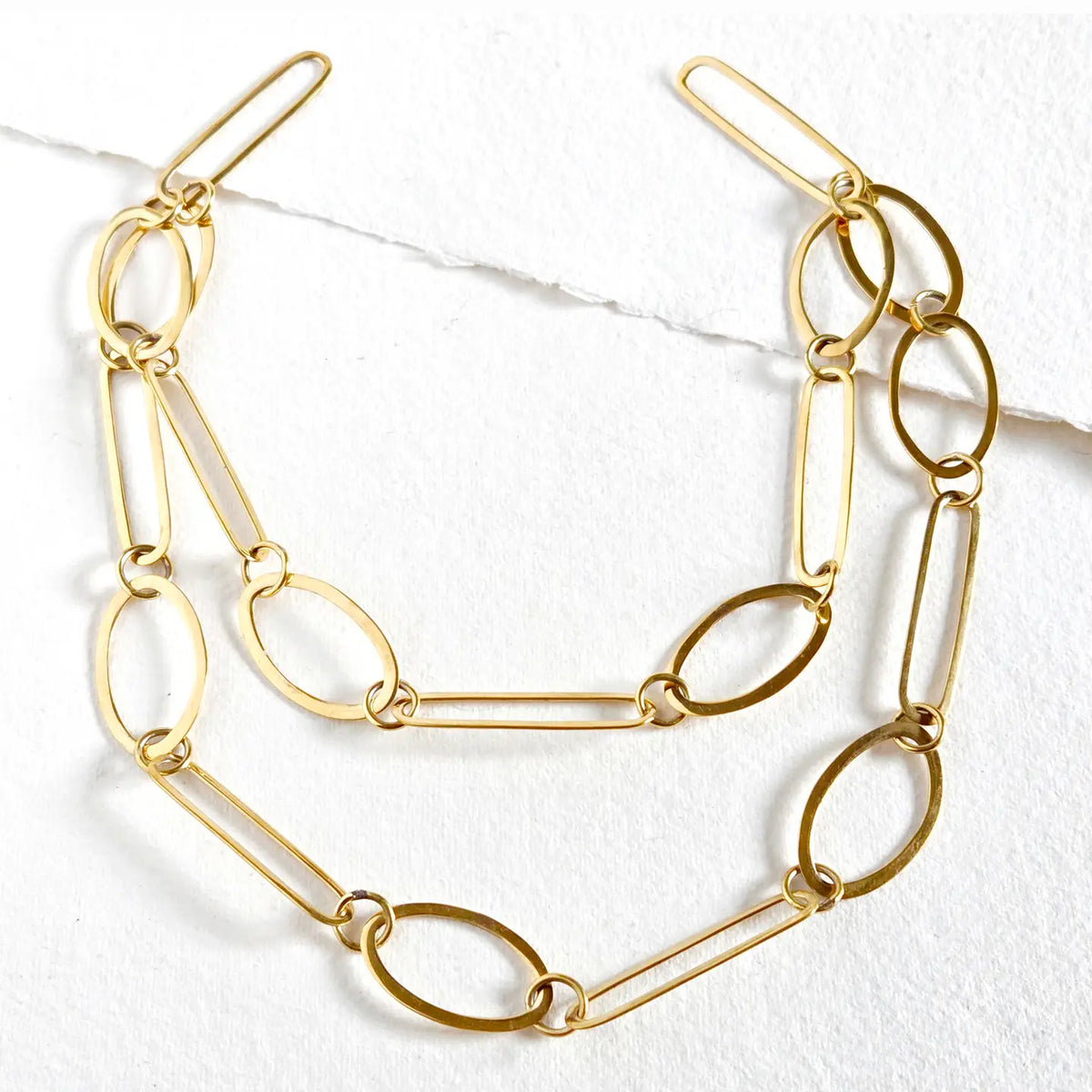 Brass Chain Link Necklace Geometric Oval Handmade