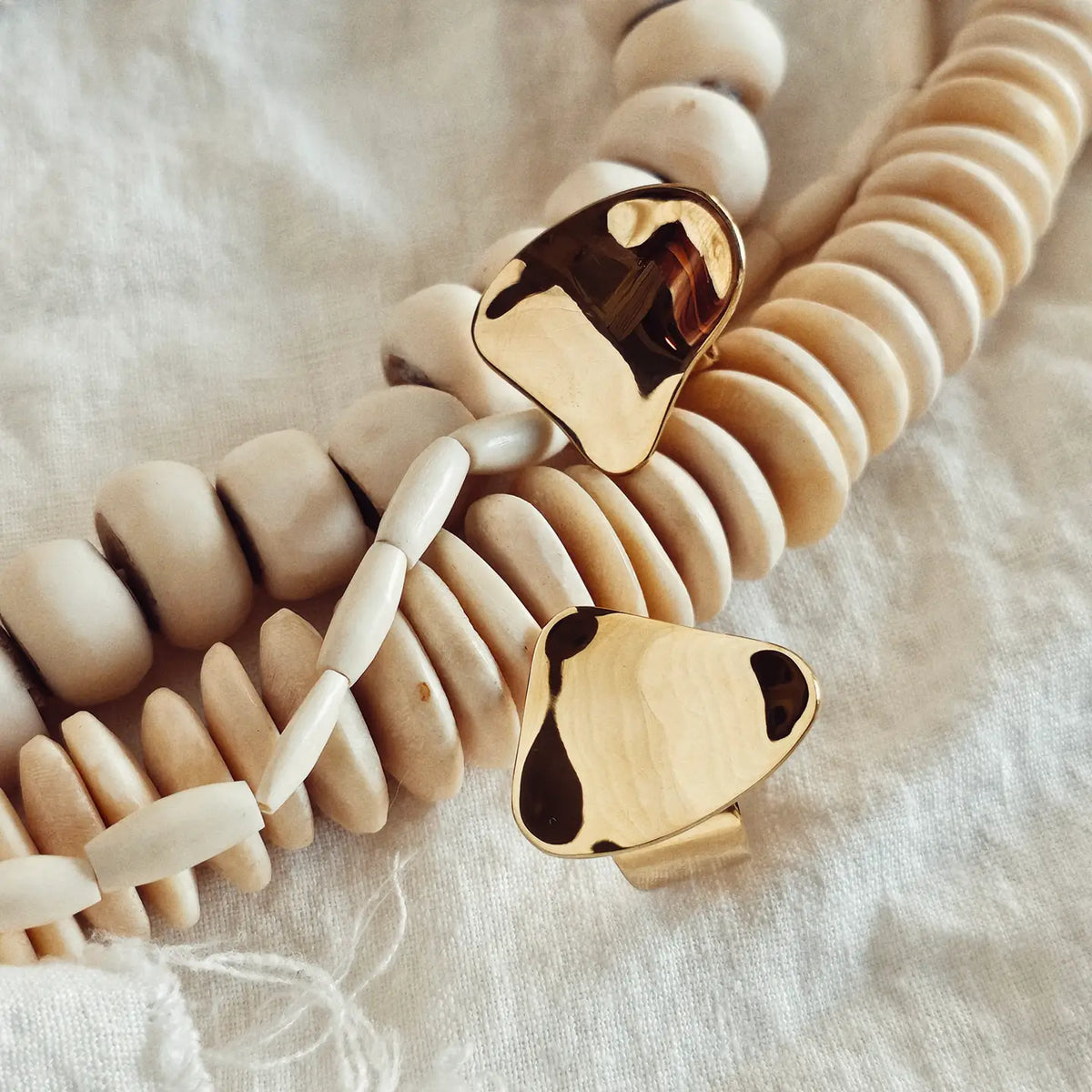 Brass Ring Pebble Convex Handmade Organic