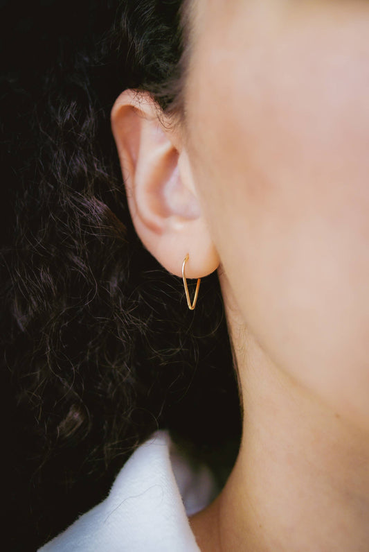 Triangle Huggie Hoop, Solid 14K Gold