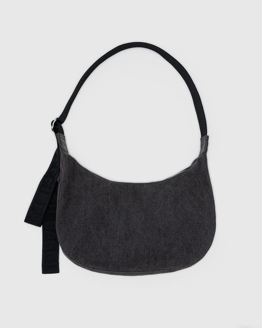 Baggu Medium Denim Crescent Bag in Washed Black Denim