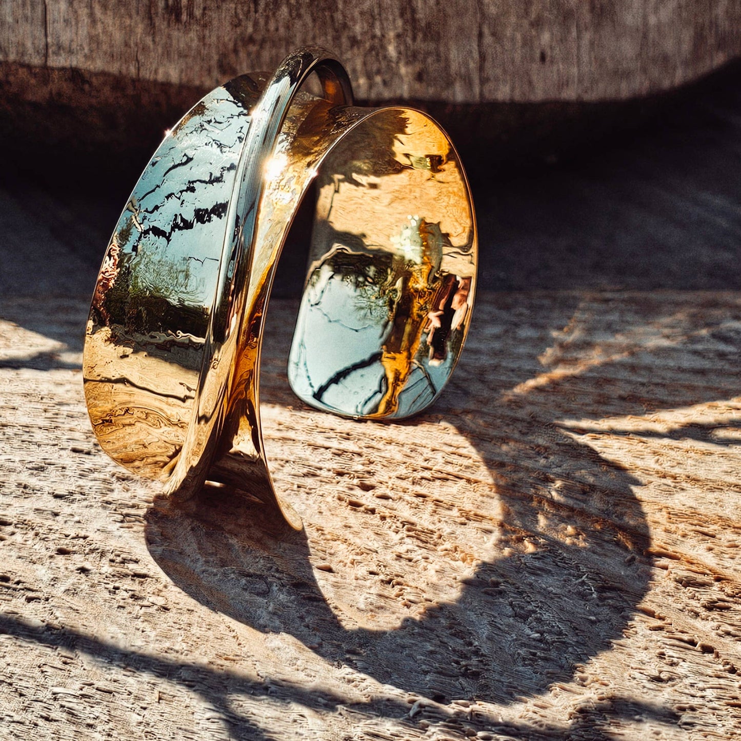 Brass Curve  line hammered Cuff bracelet
