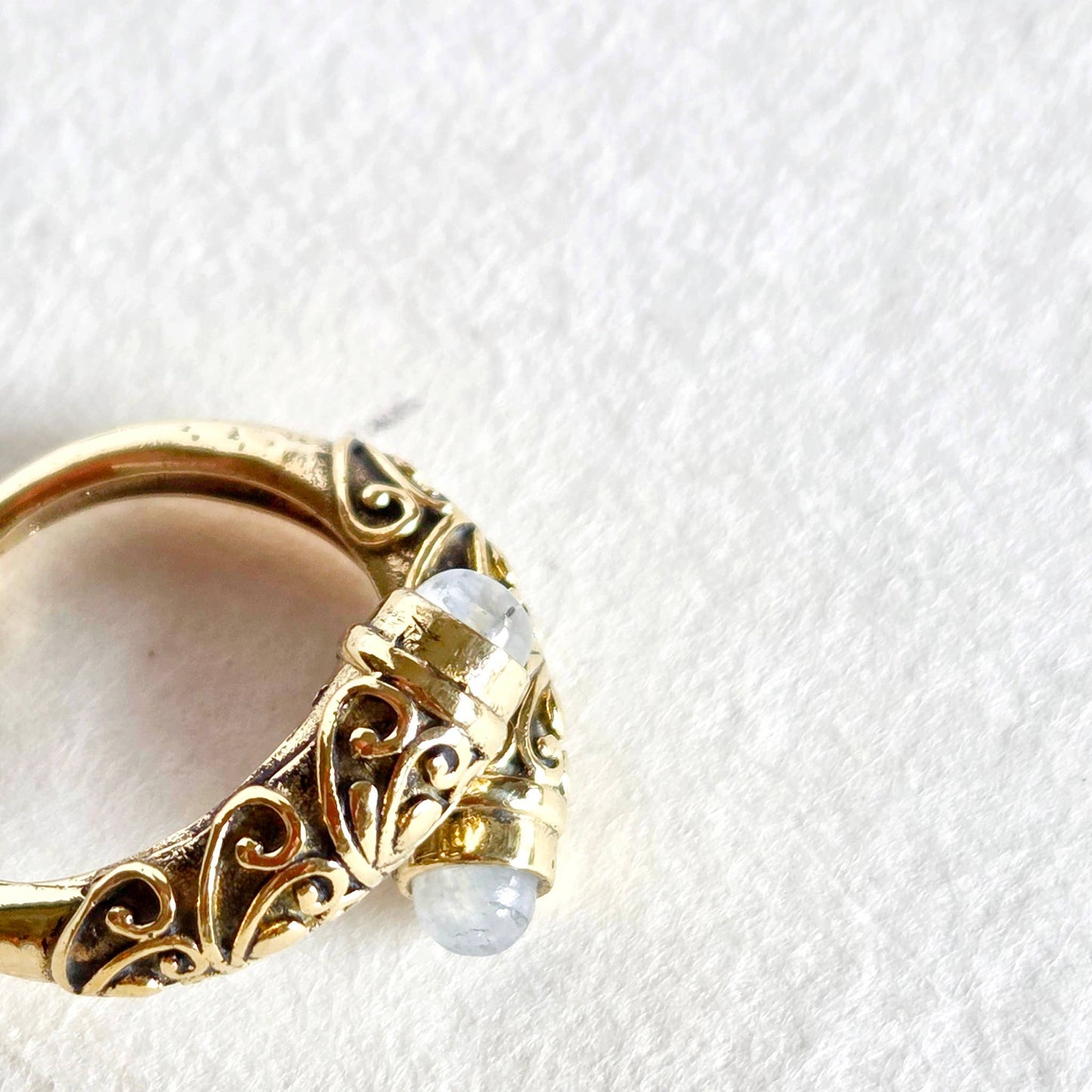 Brass wrap ring design handmade onyx moonstone green agate