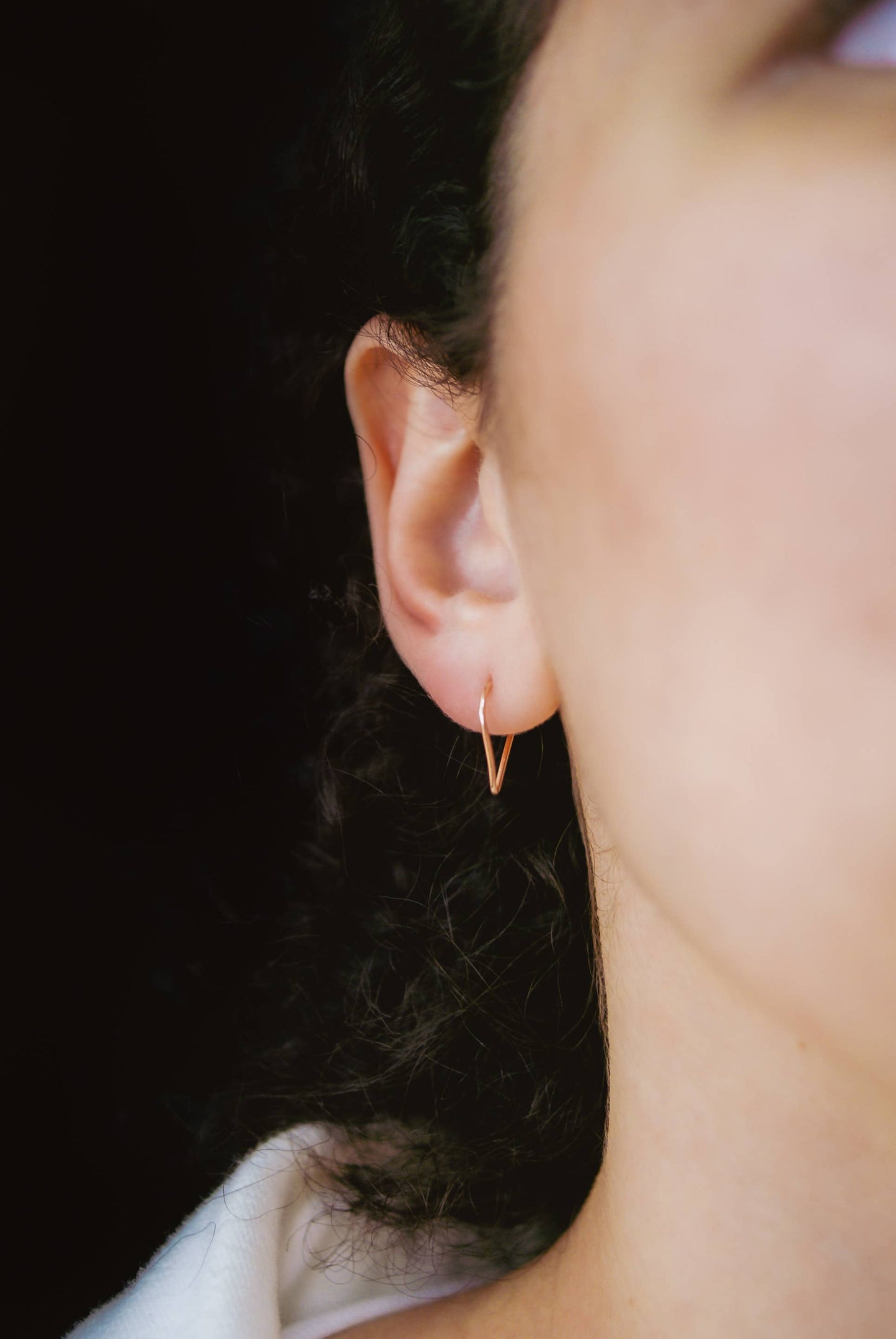 Triangle Huggie Hoop, Solid 14K Gold