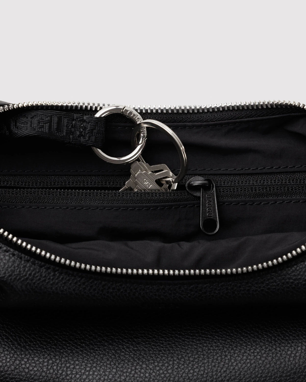 Small Recycled Leather Flat Crescent Bag