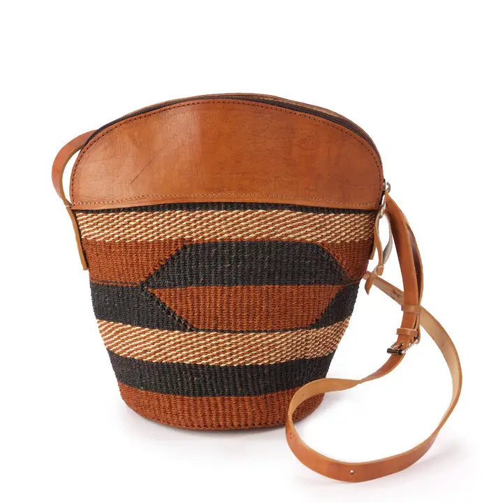 Assorted Finely Woven Sisal Handbag with Leather Top