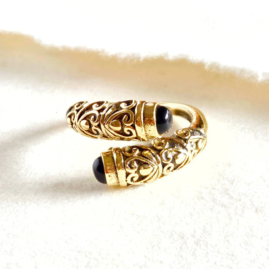 Brass wrap ring design handmade onyx moonstone green agate