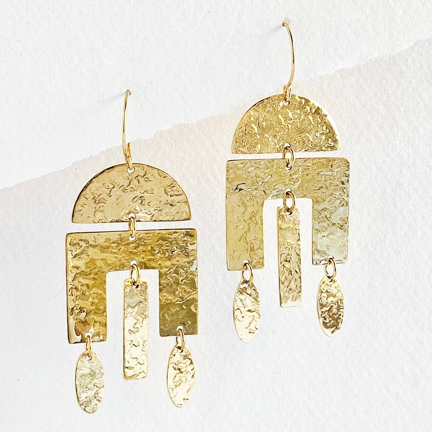 Hammered geometric bass chandelier earrings Bisjoux