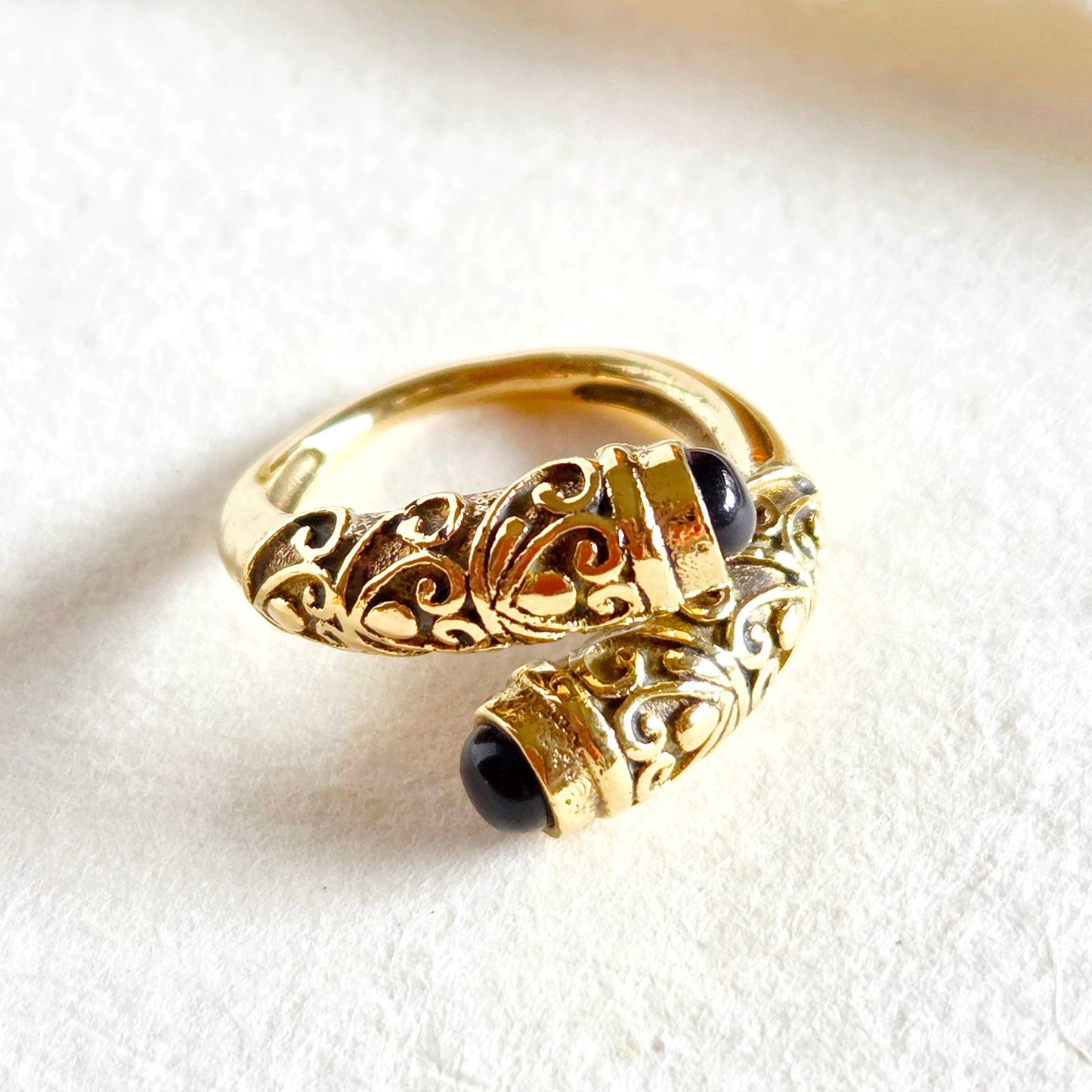 Brass wrap ring design handmade onyx moonstone green agate