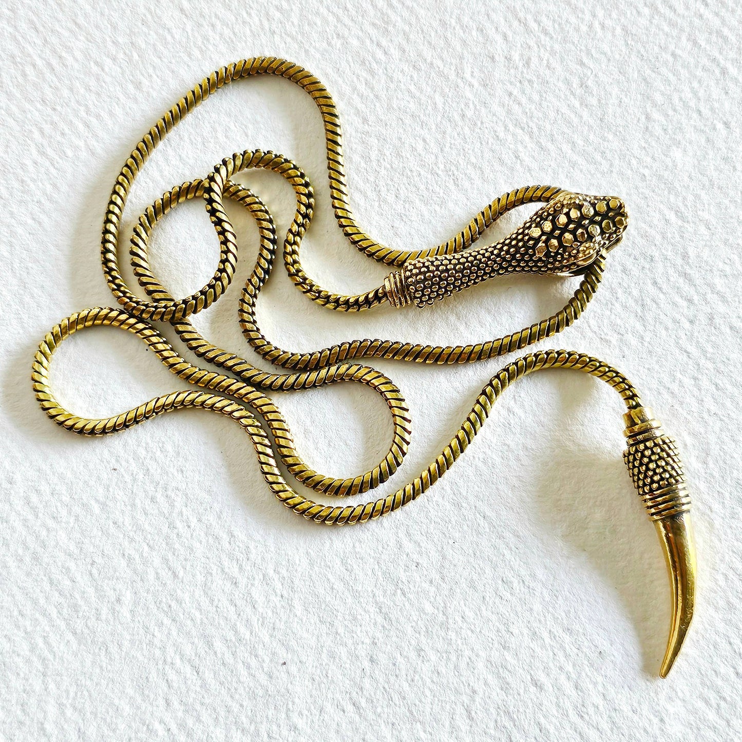Brass snake chain serpent lariat long necklace