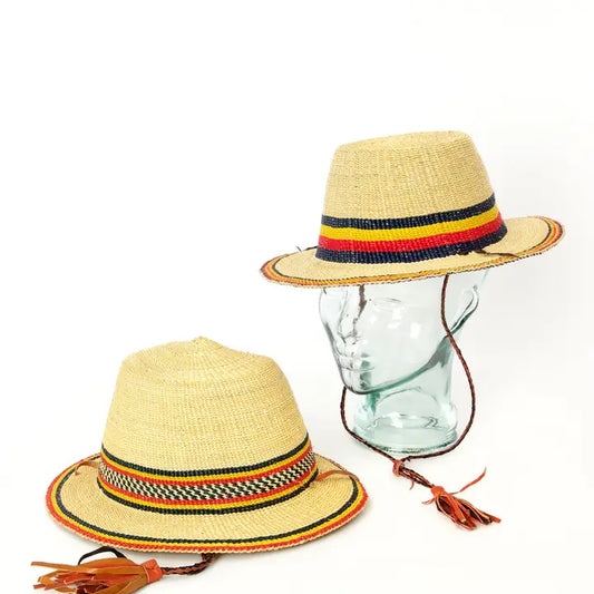 Ghanaian Short Brimmed Straw Sun Hat - Assorted Colors and Designs