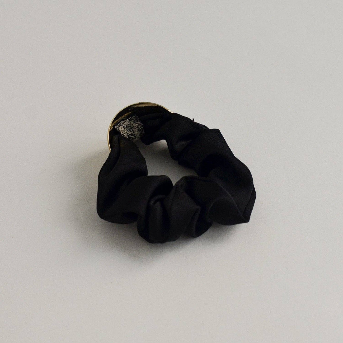 Satin Scrunchie with Crescent Gold Charm | Black