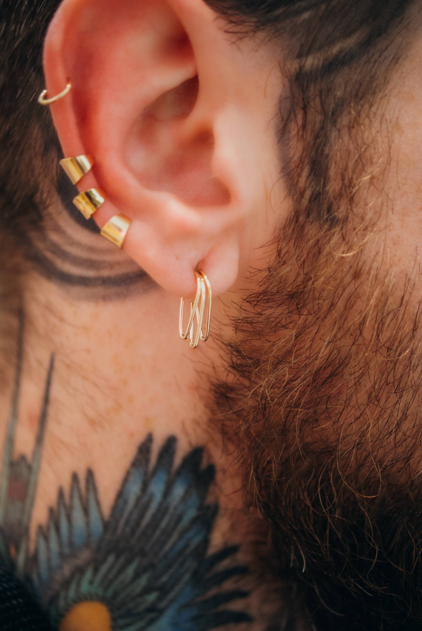 Triangle Huggie Hoop, Solid 14K Gold