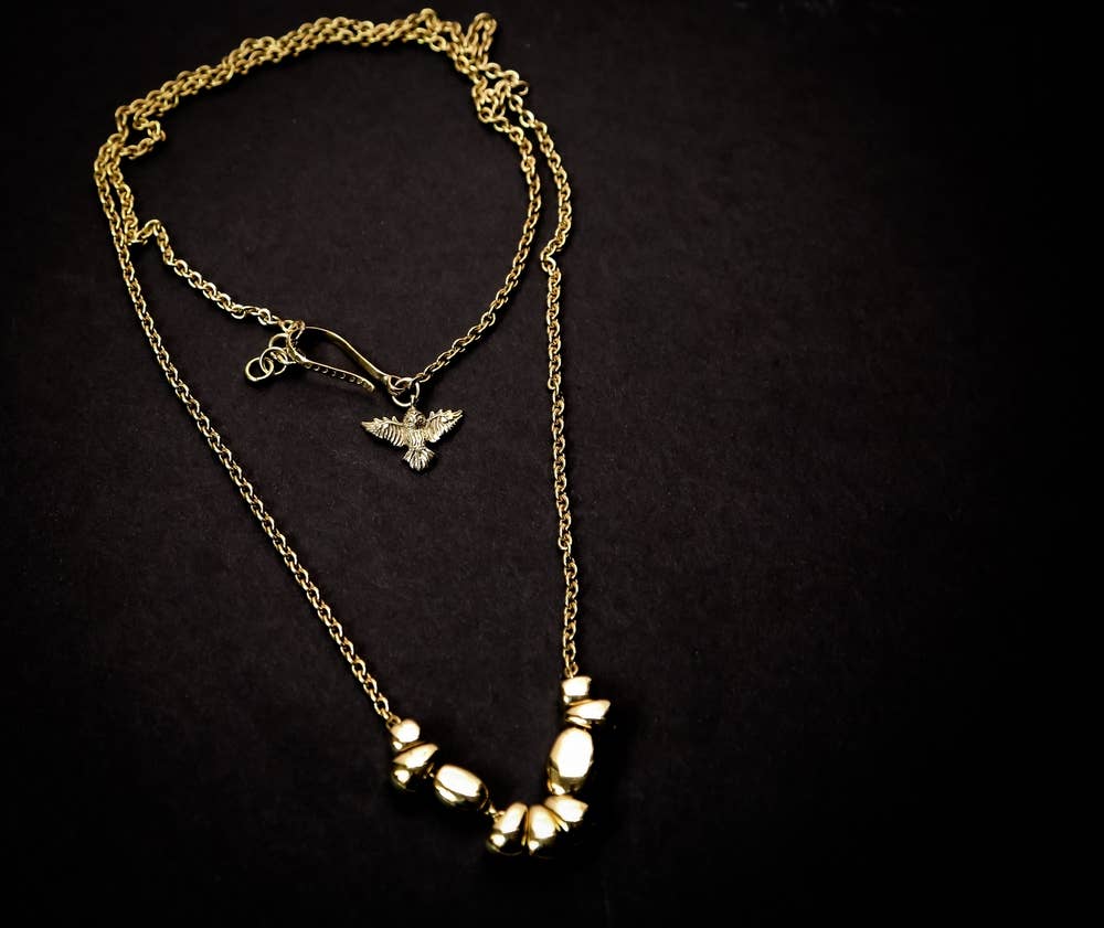 Bisjoux brass link Pebbles long Chain necklace owl charmn