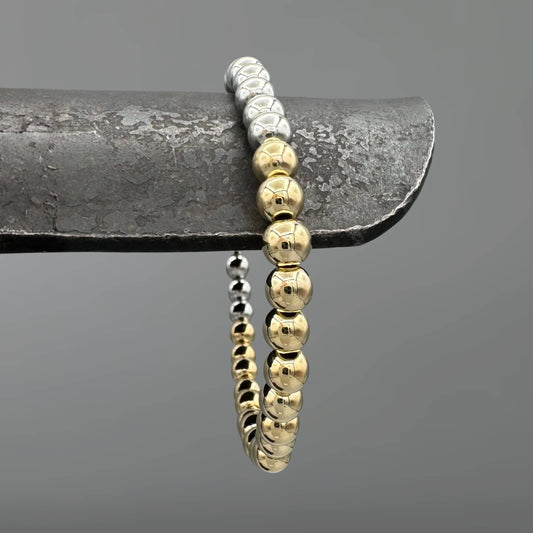 Two Tone Half & Half Ball Bead Stretchy Bracelet