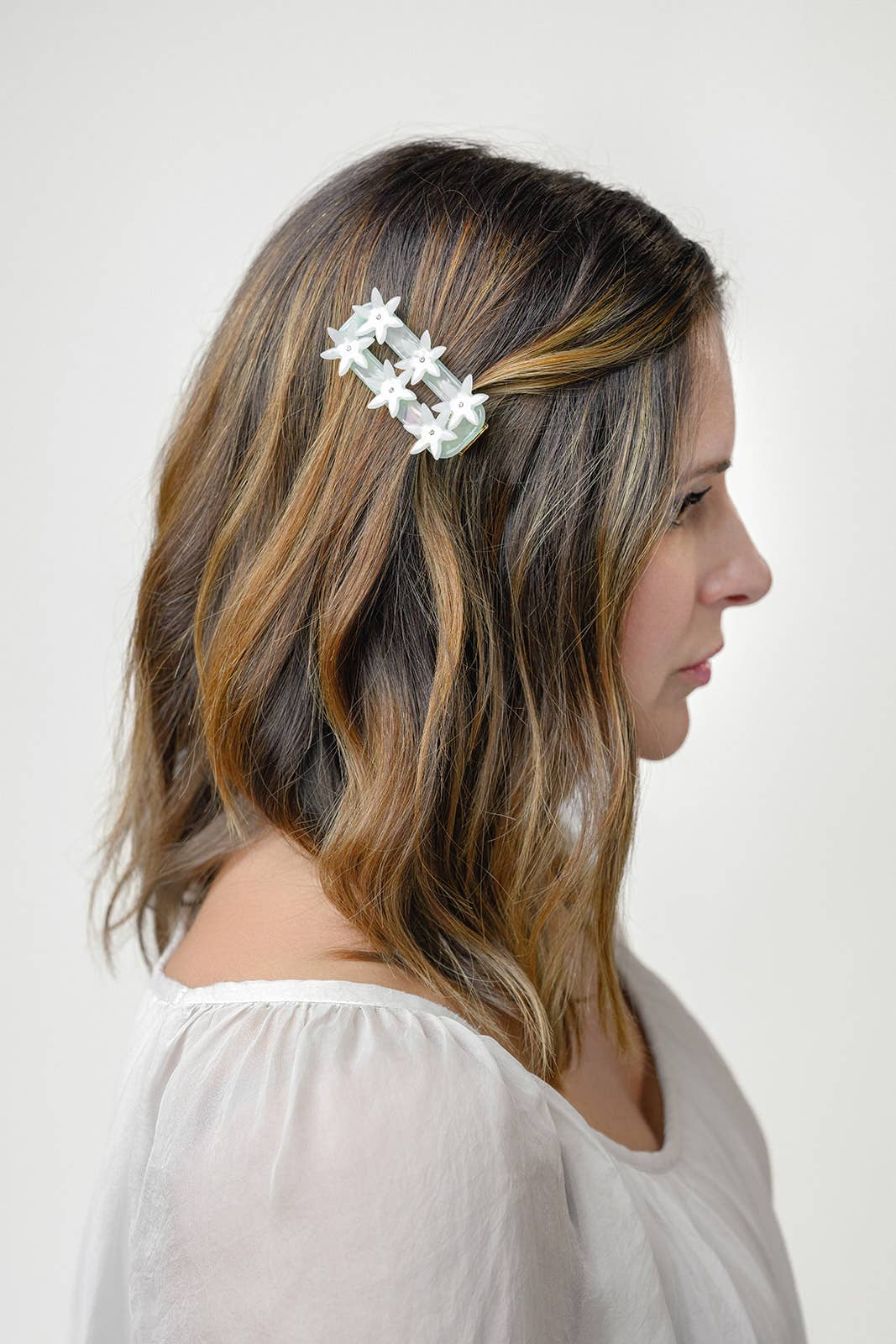 Undine Lotus Flower Alligator Hair Clip in Seafoam and White