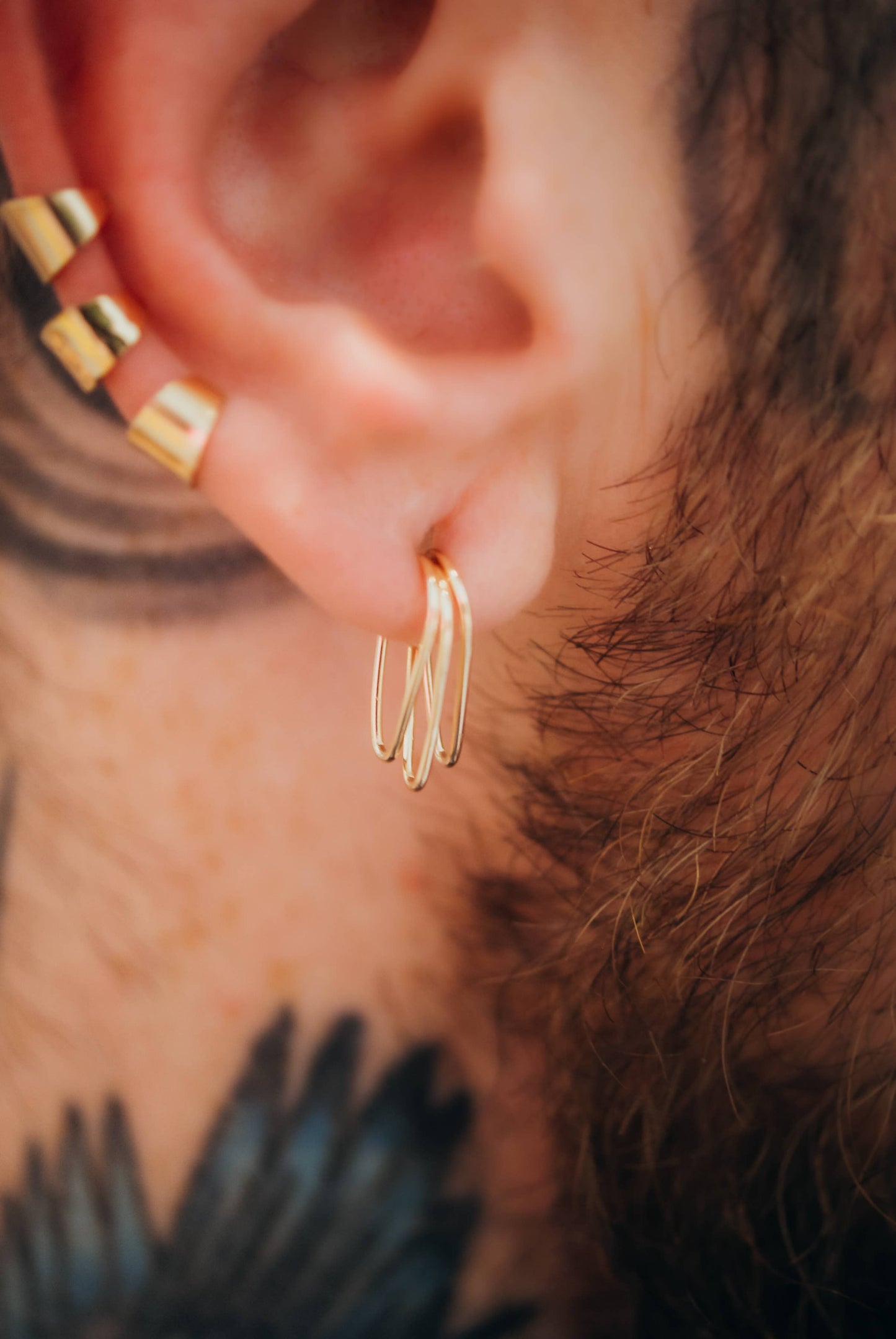 Triangle Huggie Hoop, Solid 14K Gold
