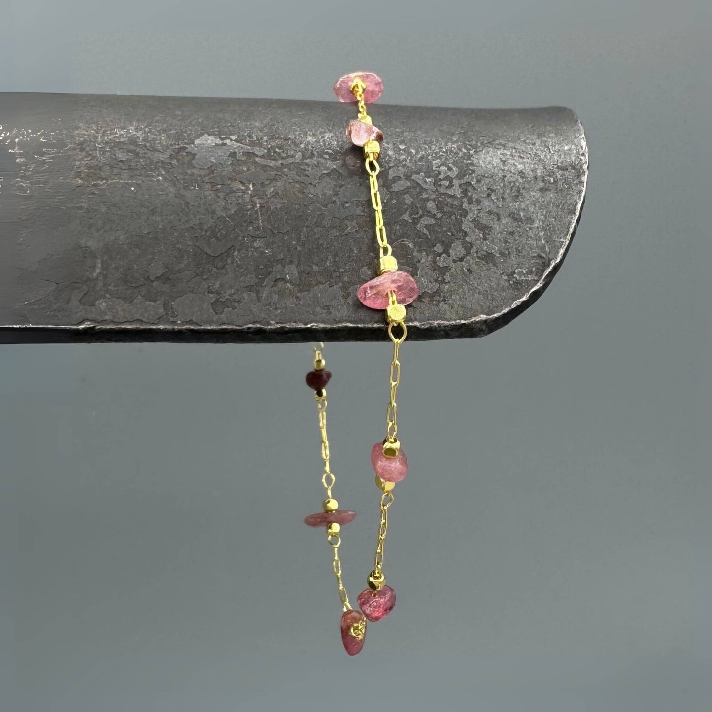 Gold Mixed Pink Tourmaline Link Bracelet