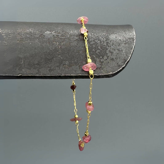 Gold Mixed Pink Tourmaline Link Bracelet