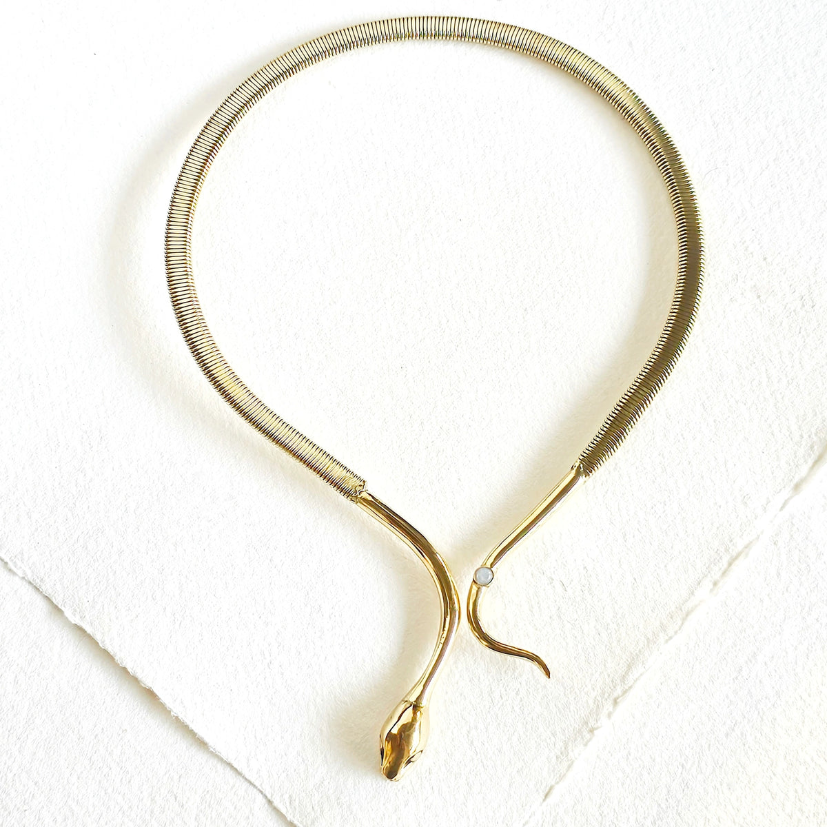 Brass Snake Serpent Moonstone Choker Necklace