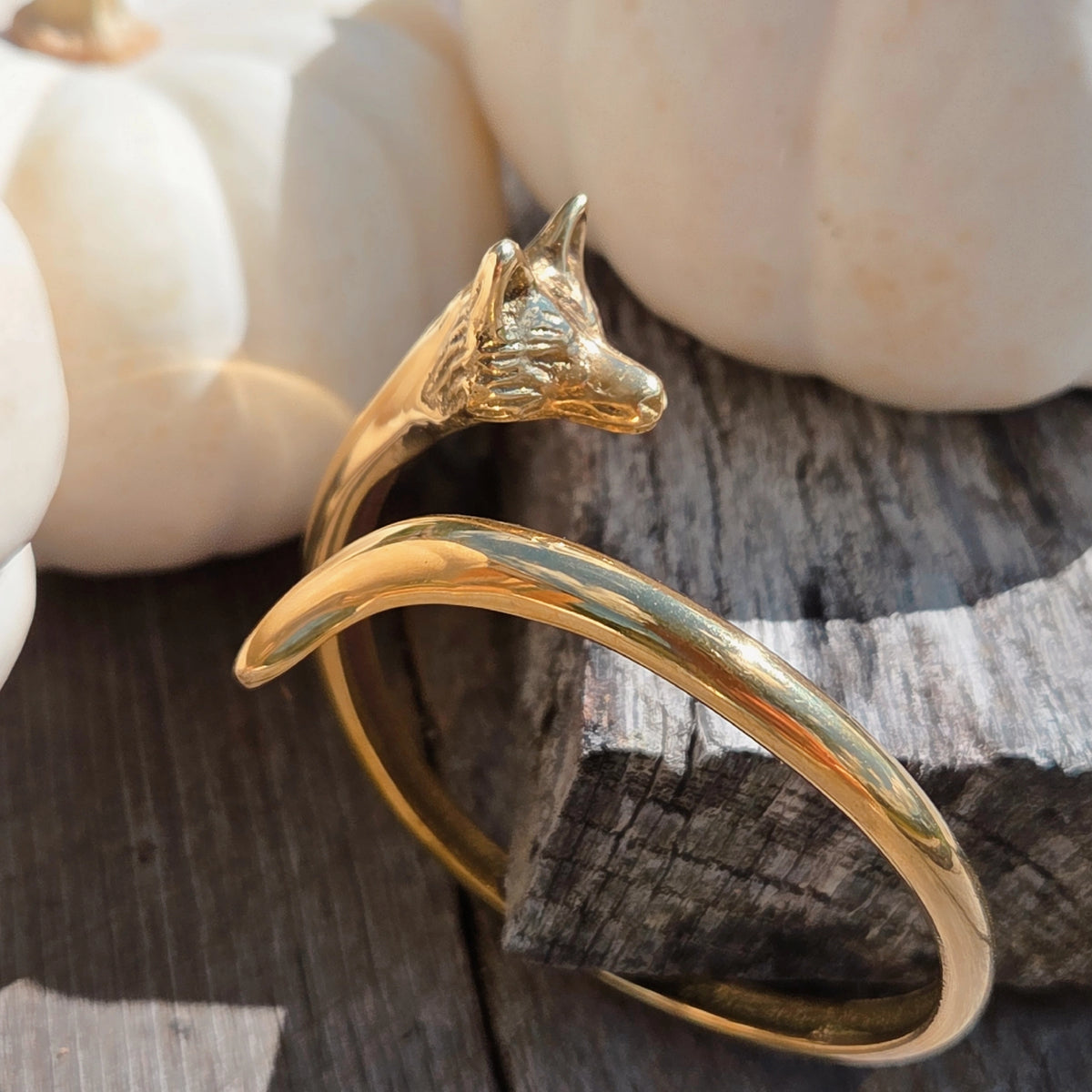 Brass Wolf Fox Dog Animal Cuff Bracelet Cuff