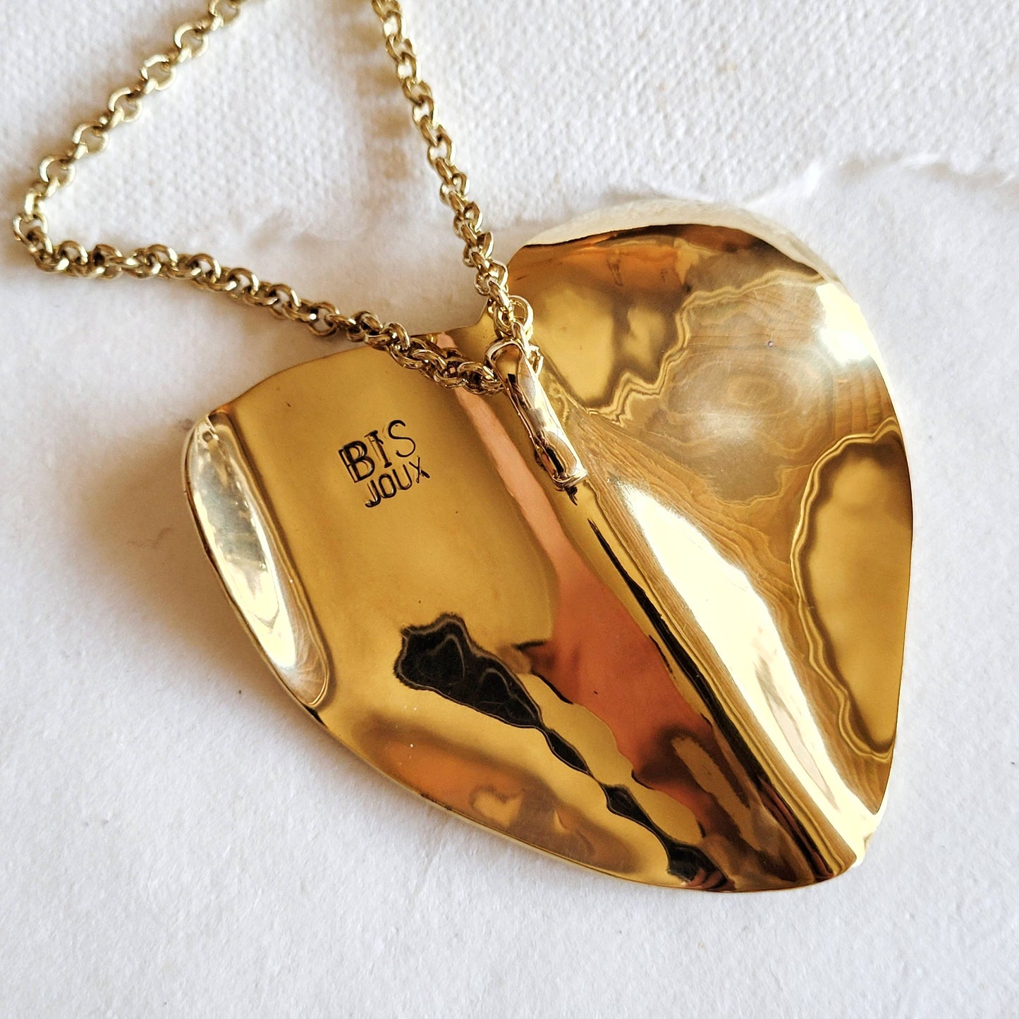 Crushed brass large Beaten Heart Pendant necklace