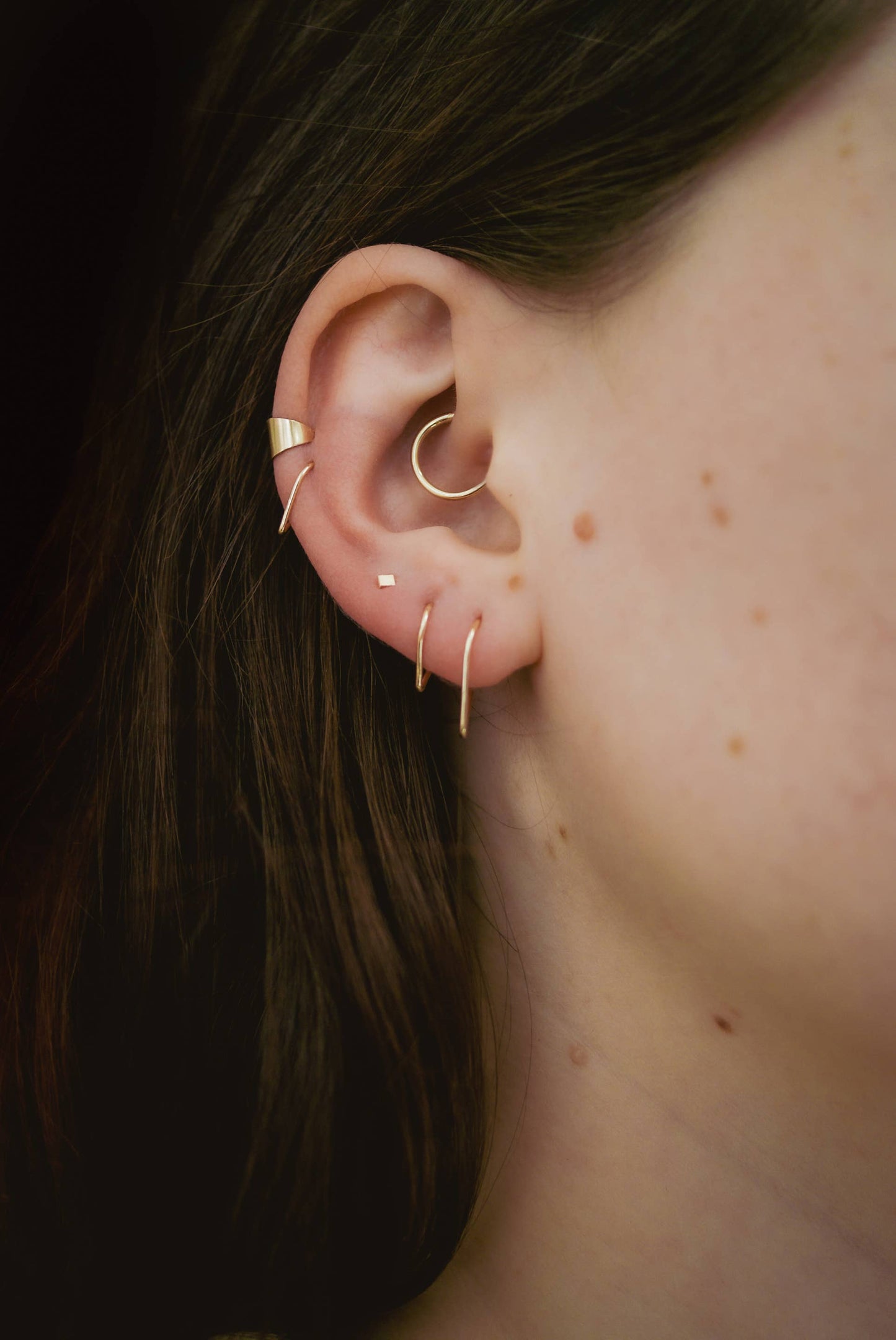 Triangle Huggie Hoop, Solid 14K Gold