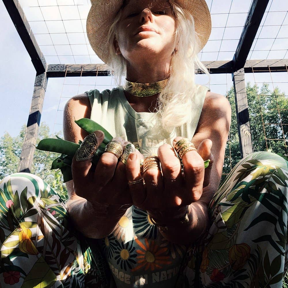 Brass ring overlap layered design handmade adjustable