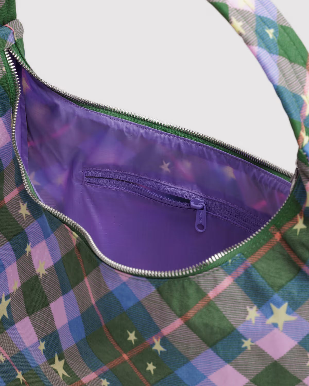 Nylon Shoulder Bag - Green Star Plaid