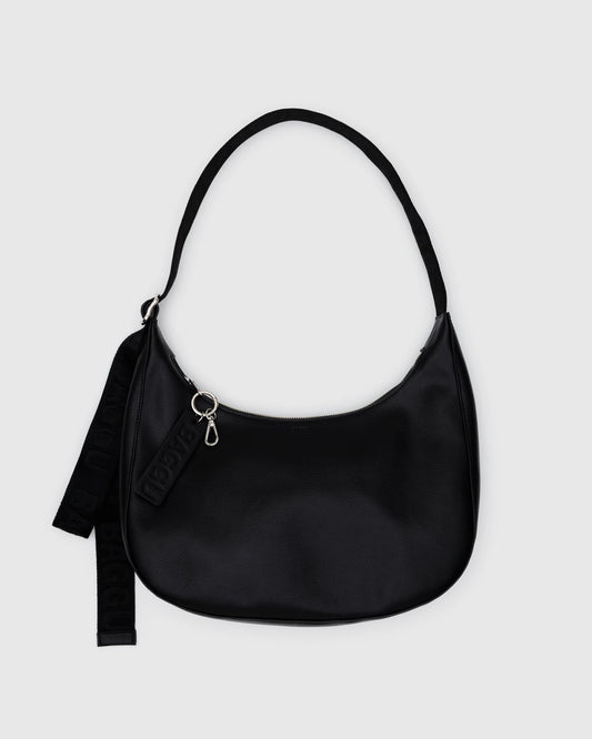 Medium Recycled Leather Crescent Bag in Black