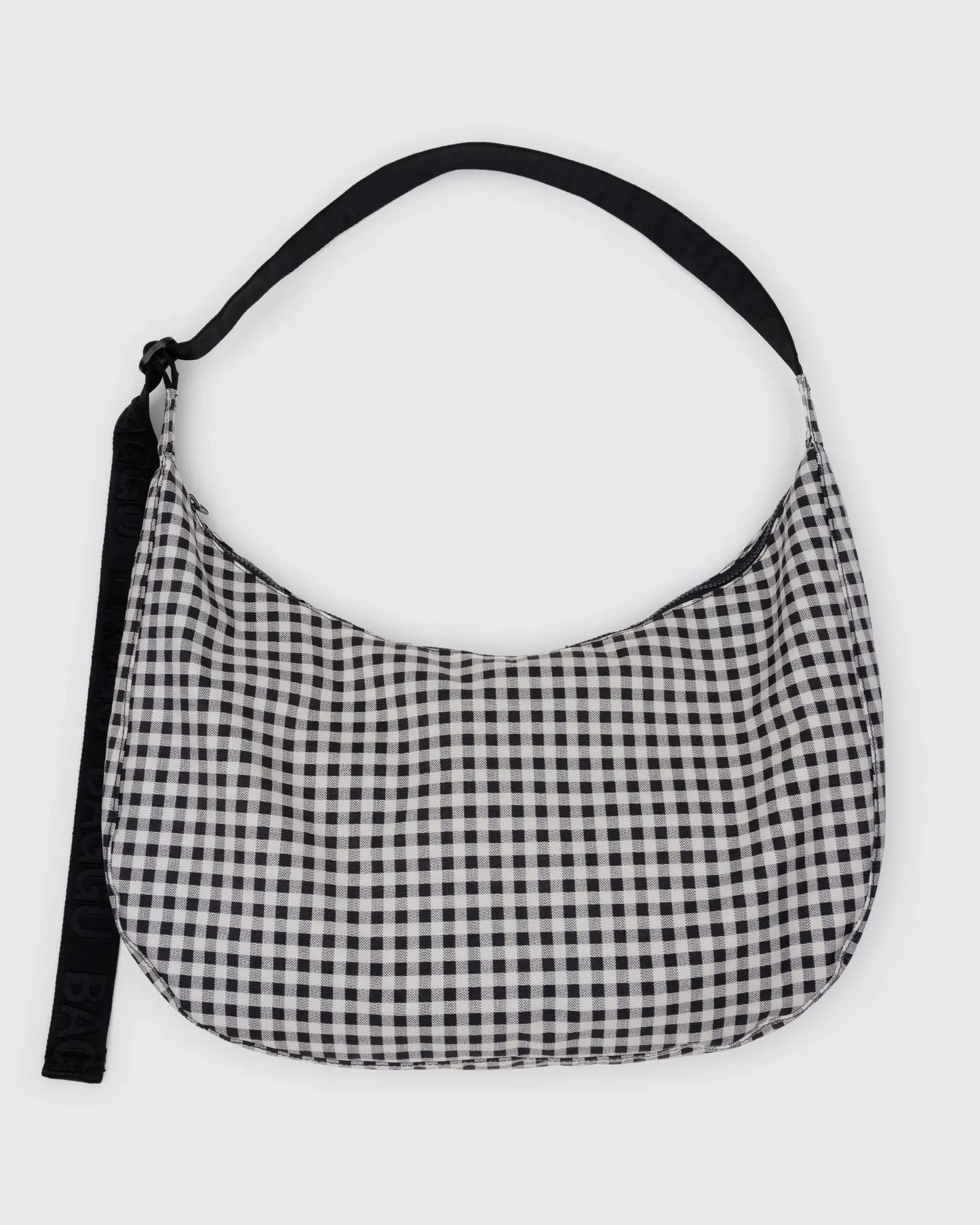 Large Nylon Crescent Bag - Black and White Gingham